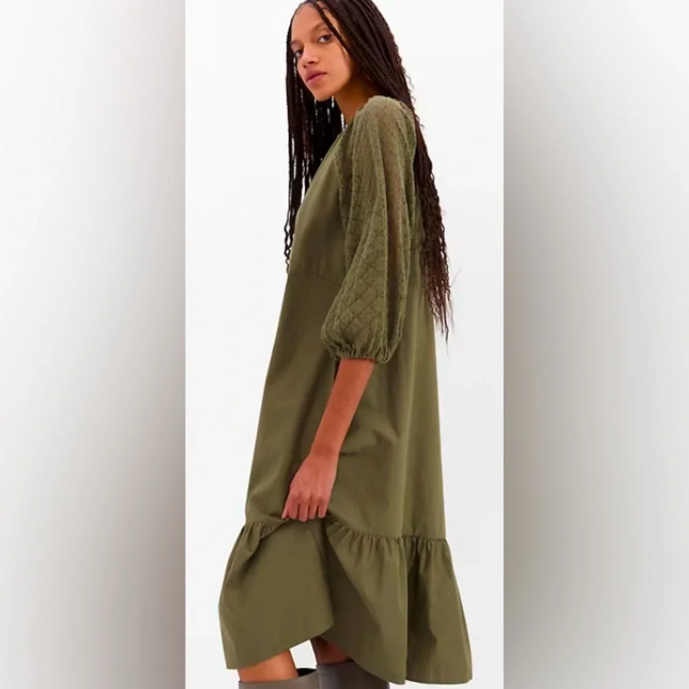 Gap Olive Green Lace Sleeve Cotton Maxi Dress - Size Medium - Picture 1 of 6